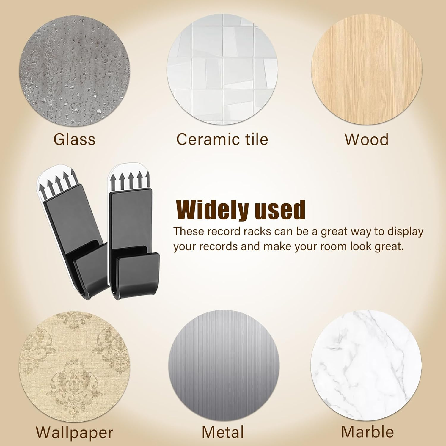 Sgphrzlt 15 Pack Vinyl Record Storage Holder Wall Mount, Self-Adhesive Wall Record Display Shelf Hooks, No Screw Removable Acrylic CD Album Hangers for Home Office Decoration, Clear