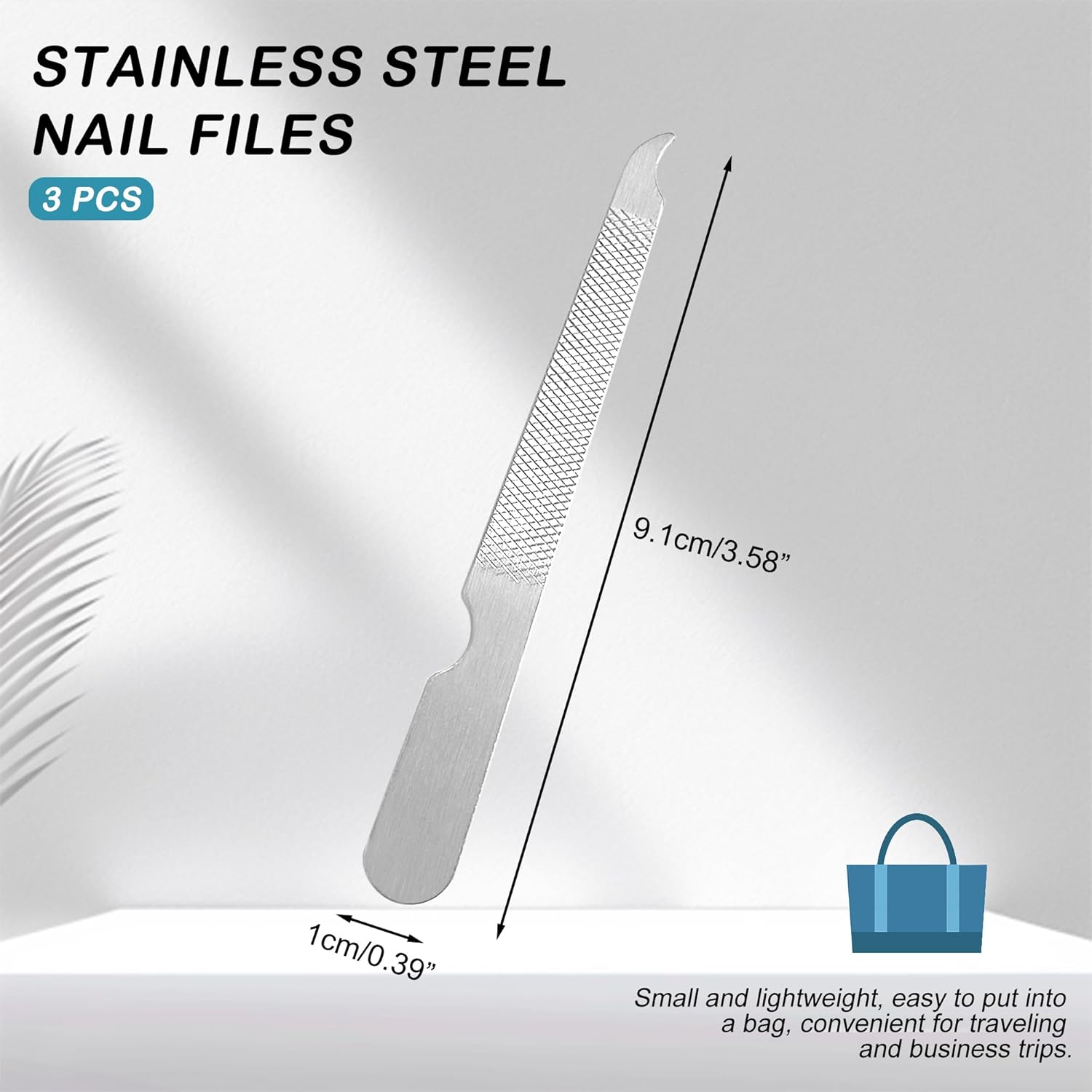 Blingkingdom 3 PCS Stainless Steel Nail File Metal Double Sided Nail File with Curved Sharp Pointed for Salon and Home Manicure Files (Silver)