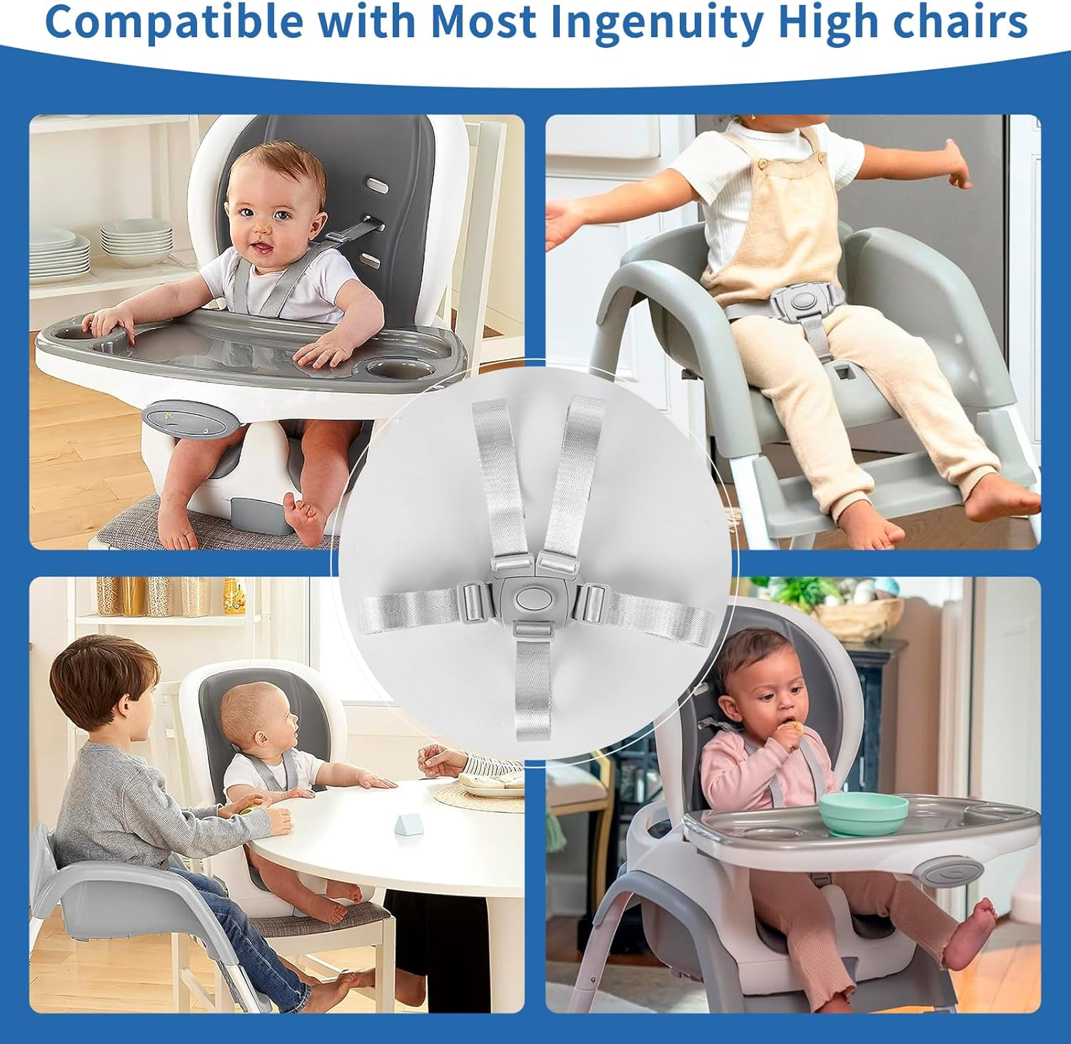 Adjustable High Chair Straps Replacement Compatible with Ingenuity for Most for Most 5 Point High Chairs,Secure Buckle,1Pc image number 4