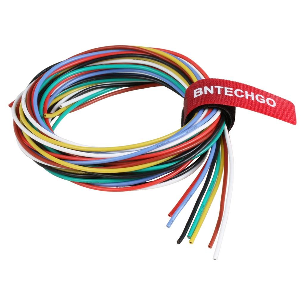 BNTECHGO 20 Gauge Silicone Wire Kit Ultra Flexible 7 Color High Resistant 200 Deg C 600V Silicone Rubber Insulation 20 AWG Silicone Wire 100 Strands of Tinned Copper Wire Stranded Wire Cable