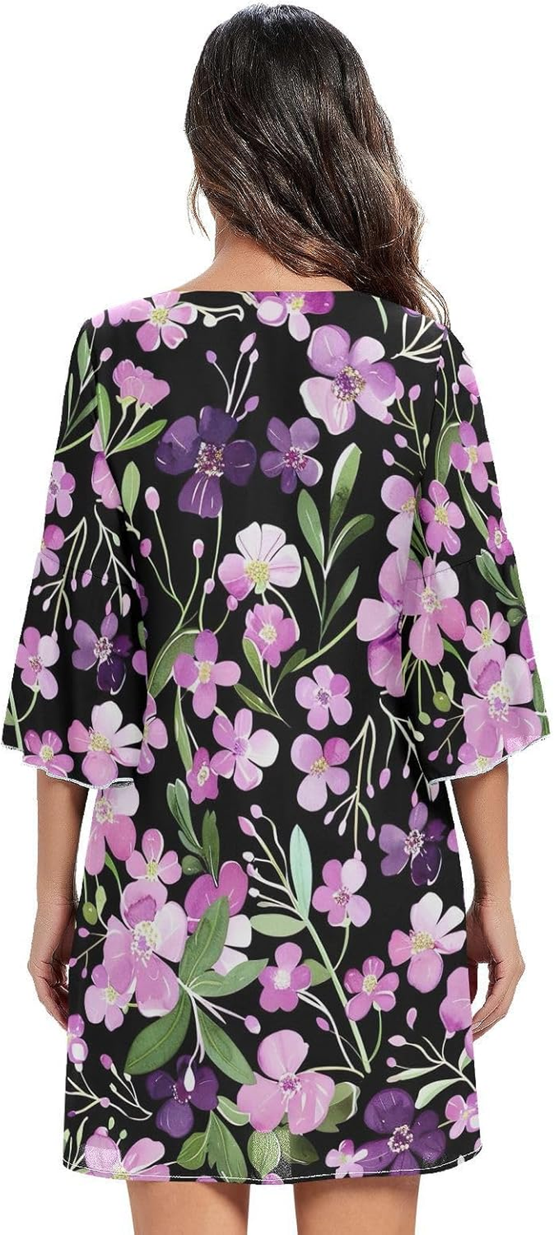 Floral Purple V Neck Dress Printed Line Maternity Dress S-XXL image number 2
