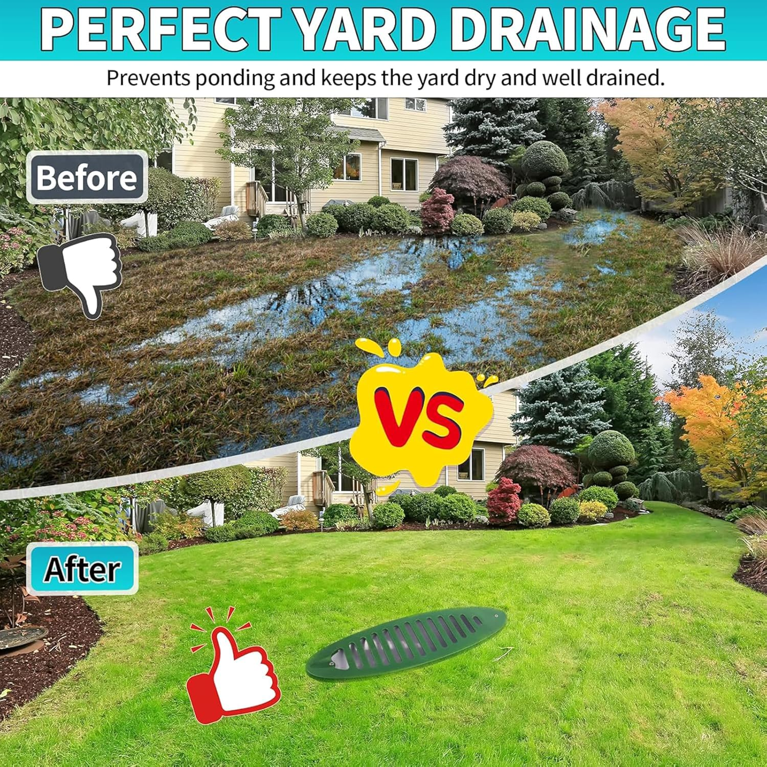 Yard Drain Emitter,4 Inch Green Angled Drain Grating Yard Drain Emitter,Grating Drain for Sump Pump Discharge & Gutter Downspout Extensions