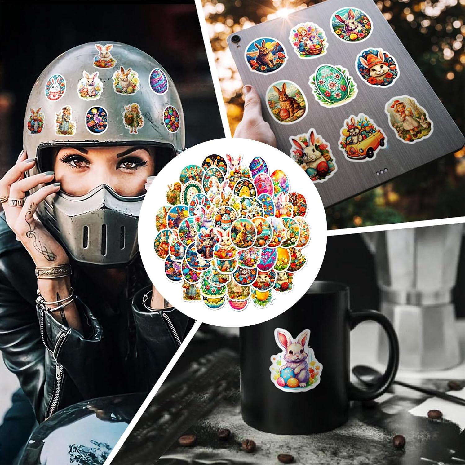 Easter Bunny Stickers, 50Pcs Easter Eggs Stickers, Waterproof Easter Sticker, Easter Basket Stuffers for Kids, Stickers for Water Bottles, Skateboard Stickers image number 6