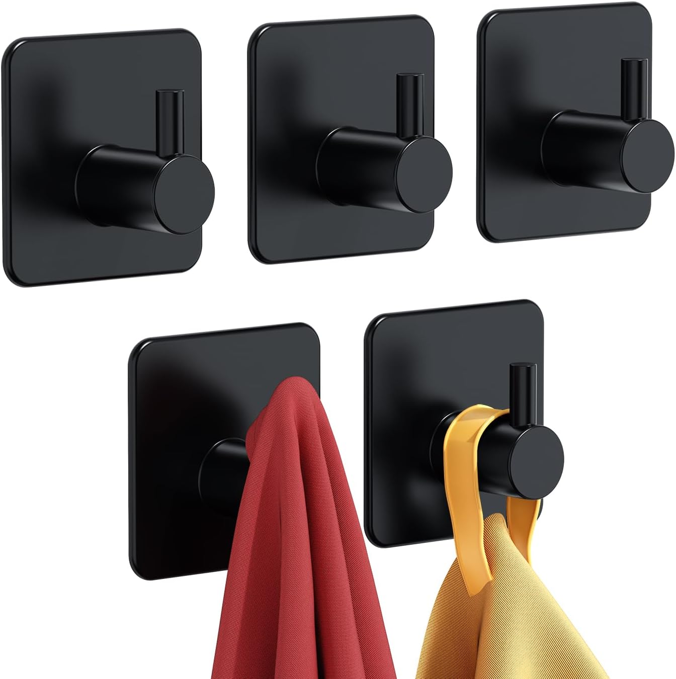 Auxmir Adhesive Wall Hooks Heavy Duty 30Lb/14Kg(Max) Towel Hooks, 5 Packs Self Adhesive Utility Hooks Stainless Steel for Coat Robe, Waterproof Rustproof Oilproof for Bathroom Shower Kitchen Office