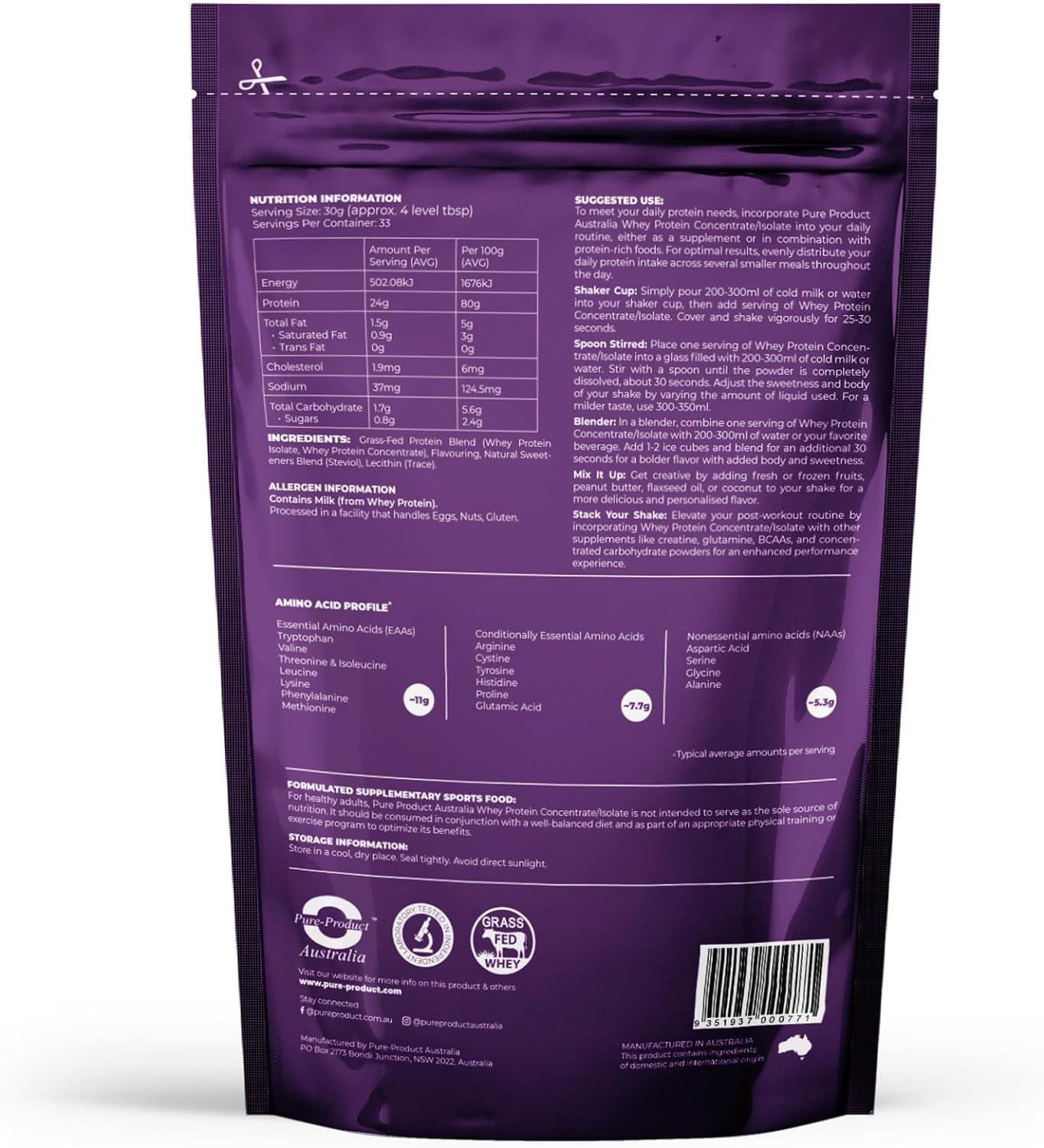 Pure Product Australia 100% Whey Protein Isolate & Concentrate COOKIES&CREAM 2Kg
