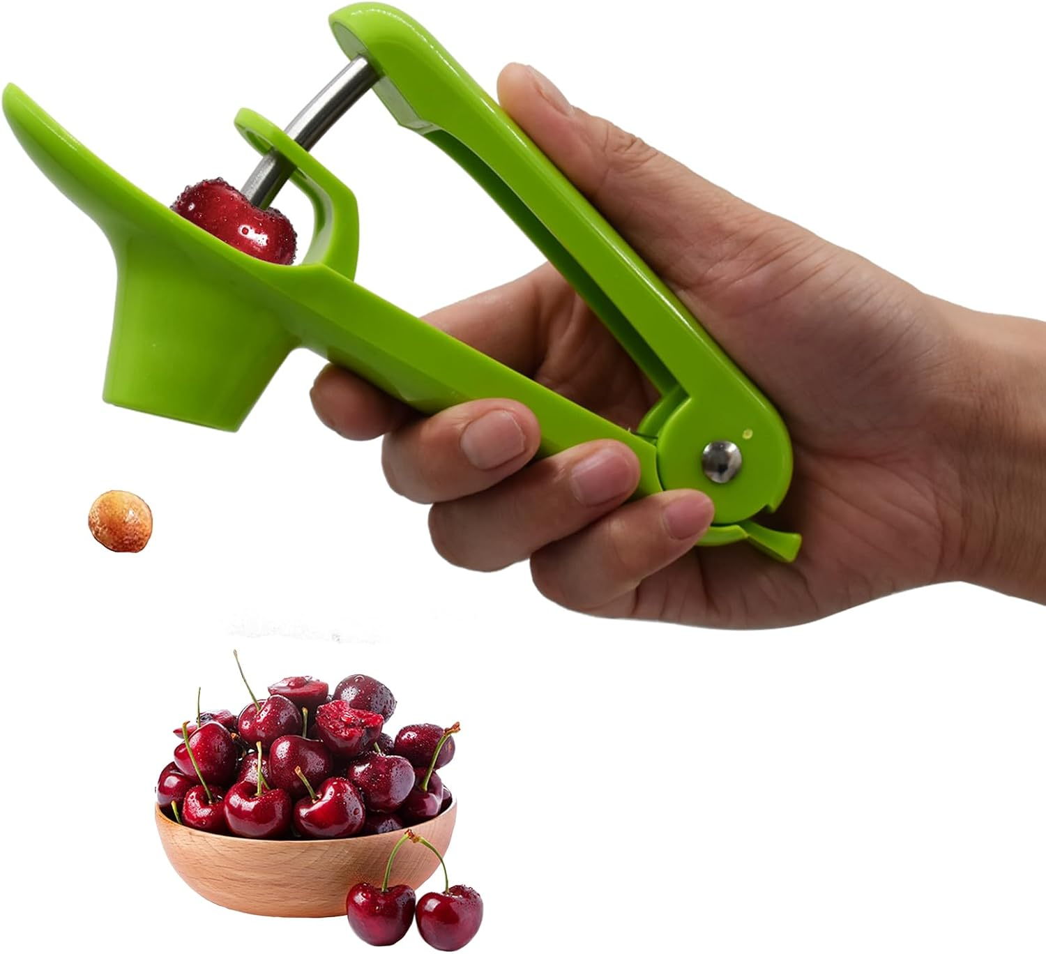 Cherry Pitter Tool, Olive Pitter and Fruit Pit Corer Remover Tool, Portable Kitchen Tool with Space-Saving Lock Design for Making Jam (Green) image number 2