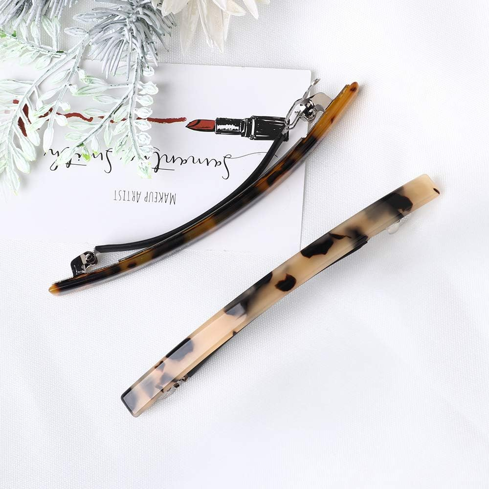 Luckycivia 2 Pack Hair Barrette, Long and Thin Handmade Celluloid Onyx Hair Clip, Elegant Automatic Hair Clip, Barrette Ponytail Holders for Women/Girls - 4 Inches image number 2