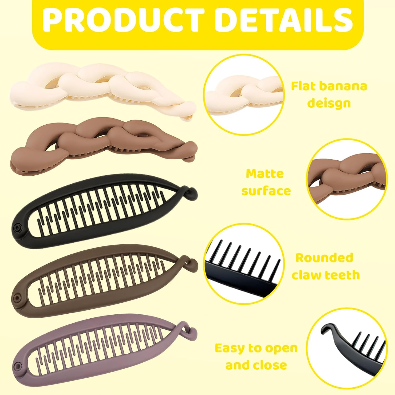 Pack of 5 Women'S Banana Clips, Thin Hair, Stylish Hair Clips for Yoga, Makeup and Special Occasions, Banana Hair Clips