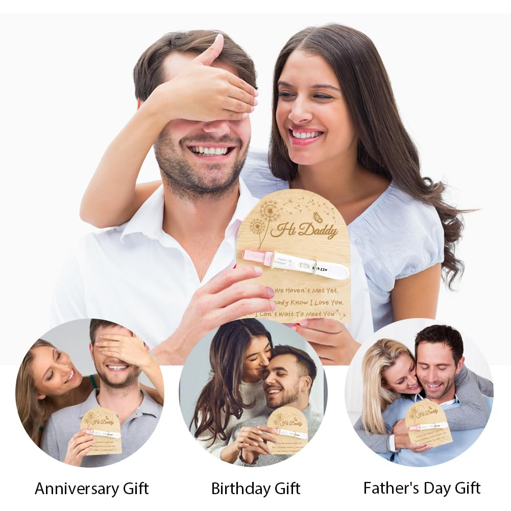 FREEBLOSS Wooden Pregnancy Announcement Sign Pregnancy Announcement for Dad Baby Reveal Ideas for Husband Hi Daddy Baby Keepsake Wooden Sign for New Dad, Dandelion