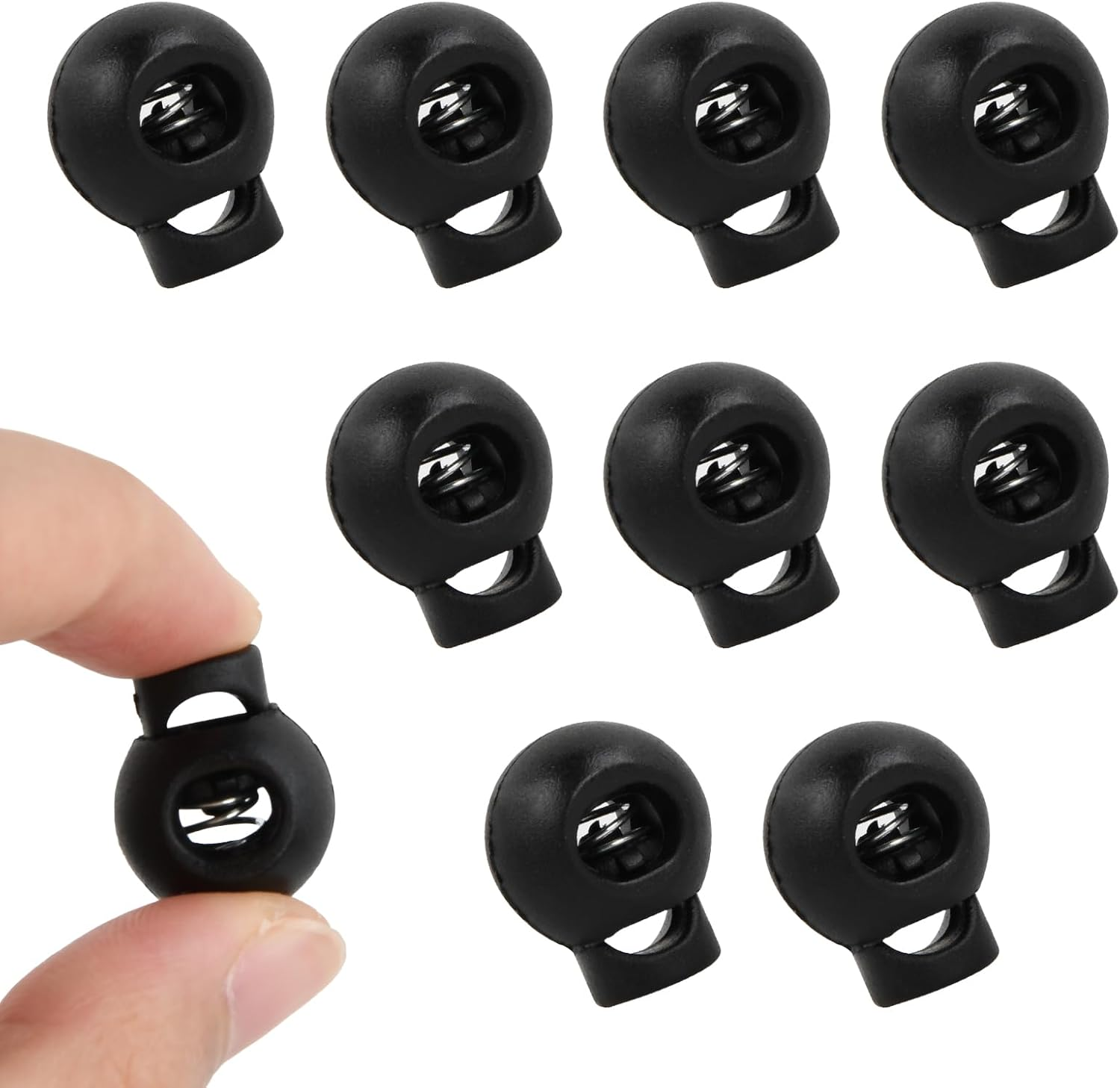 10Pcs Toggles Cord Adjusters, Black Toggles for Drawstrings, Drawstring Spring Toggles, Plastic Toggles for Cord, Single Hole Spring Cord Locks, round Toggles for Shoelaces, Clothing, Backpack,Luggage image number 6