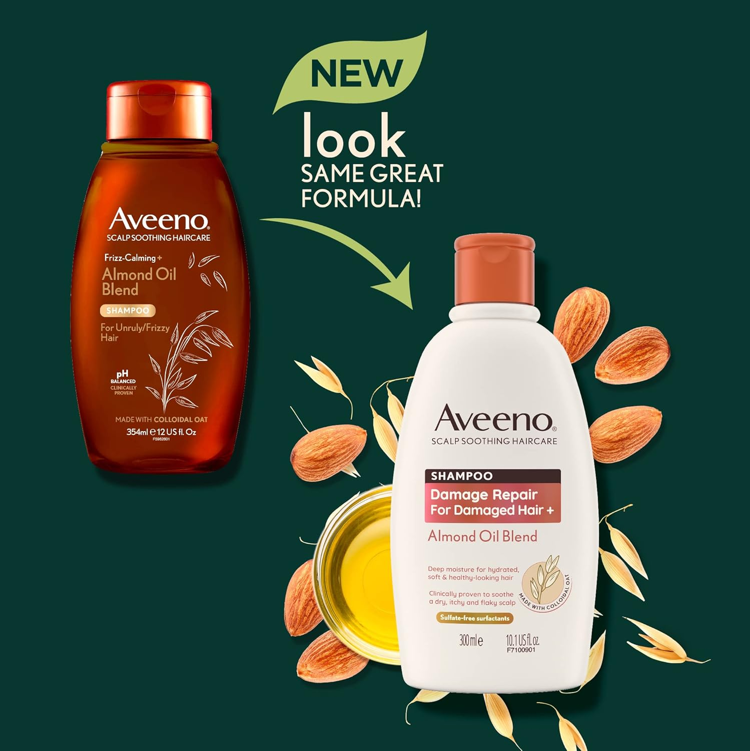 Aveeno Damage Repair Almond Oil Scalp Soothing Shampoo for Damaged Hair 300Ml image number 1