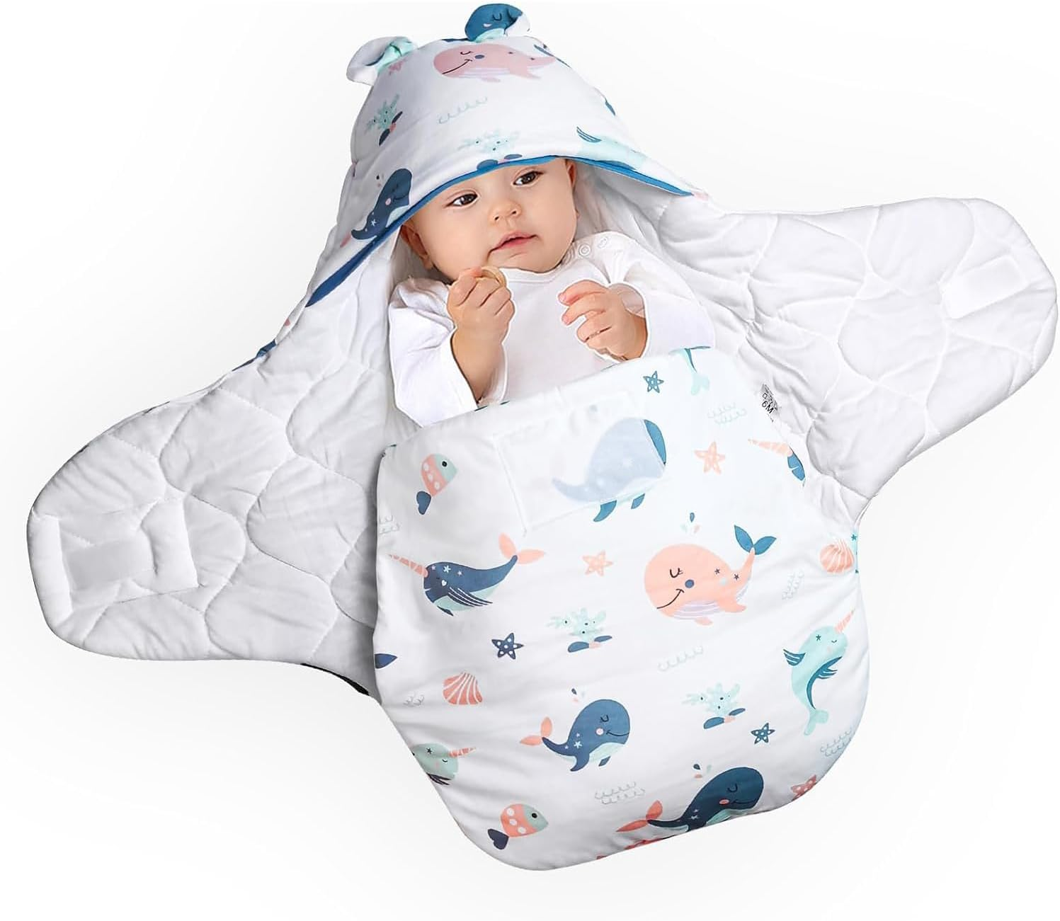 Baby Hooded Swaddle, Soft Baby Swaddle Wrap, Sleeping Sack for Newborn, 100% Breathable Cotton Baby Wrap Blanket for Boys and Girls, Sleep Bag for 0-6 Months