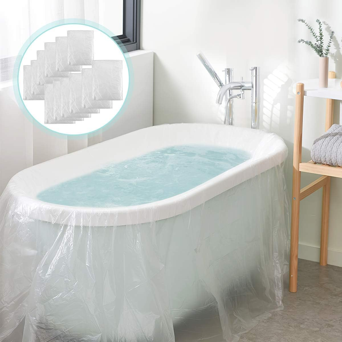AGPTEK 12 Pack Disposable Bathtub Cover Liner, Large Bathtub Liner Plastic Bag for Salon, Household and Hotel Bath Tubs (102 X47 Inch) image number 2