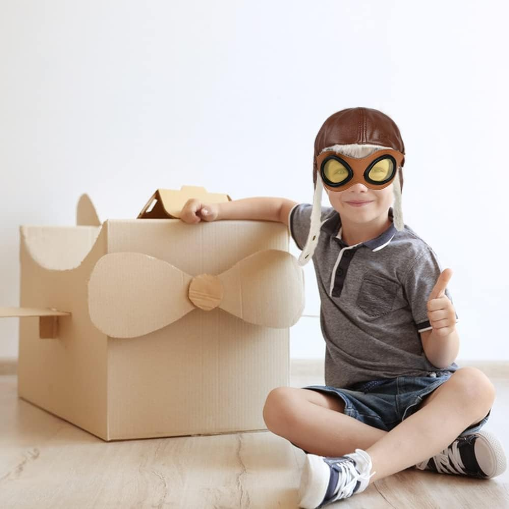 HUIANER Soft Warm Hat Leather Cap with Earmuffs for Baby Kids Photography Props image number 4