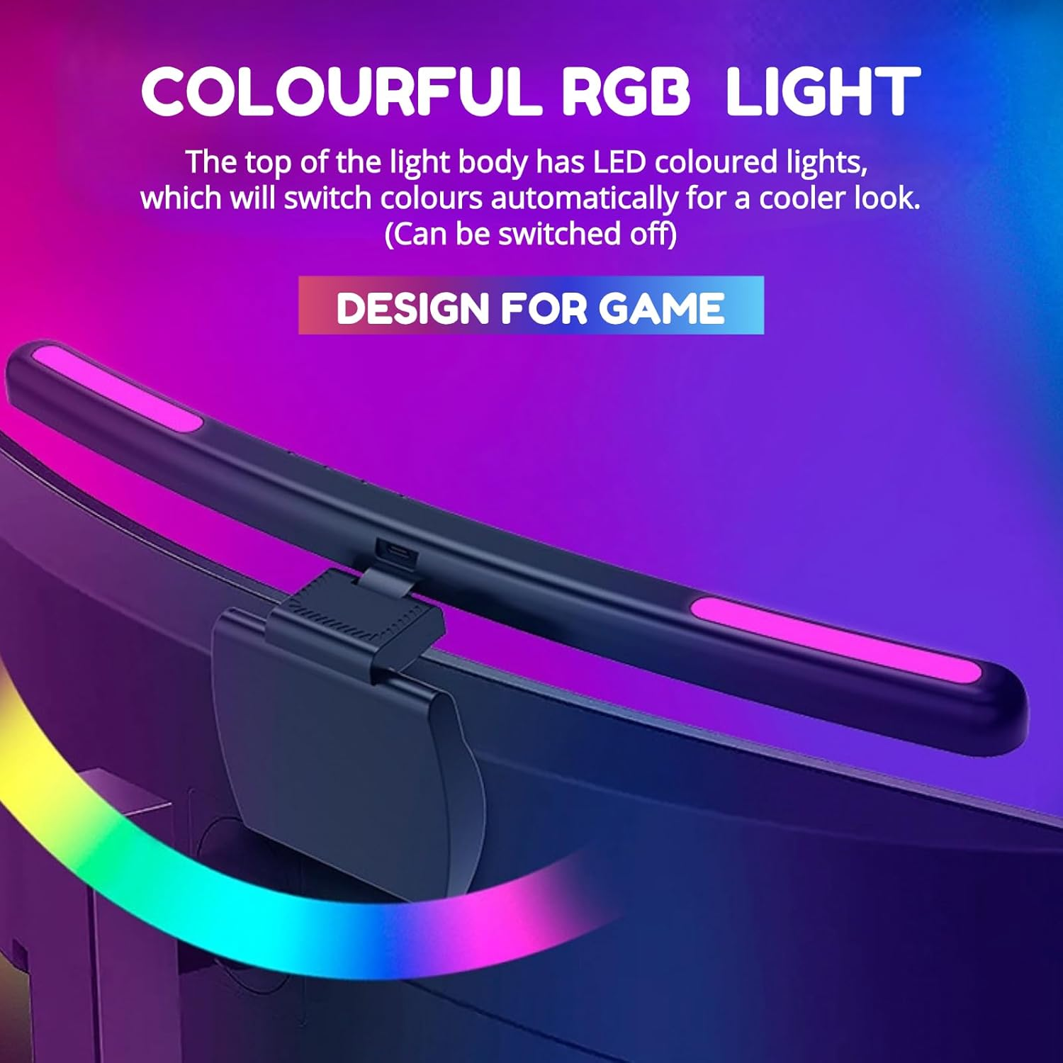 Computer Monitor Lamp Bar, 7 Color RGB Asymmetric Optical Touch Dimming Screen Monitor Light Bar, Eye Caring Timer Reading LED Lamp for Curved Screen image number 5