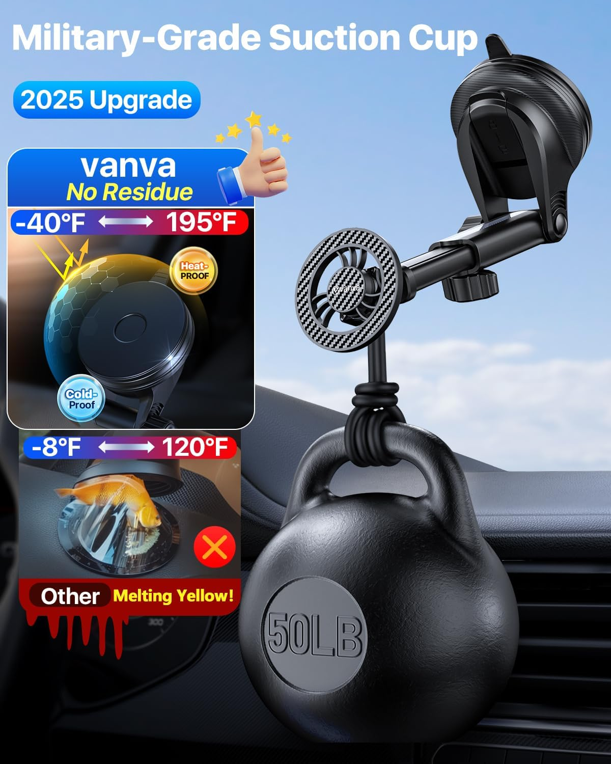 Vanva for Magsafe Car Mount [ Military-Grade Protection ], Magnetic Phone Holder Fordashboard/Windshield/Air Vent, Universal Cell Phone Holder Compatible with Iphone 17/16/15/14/13/12 & Samsung (B1) image number 5