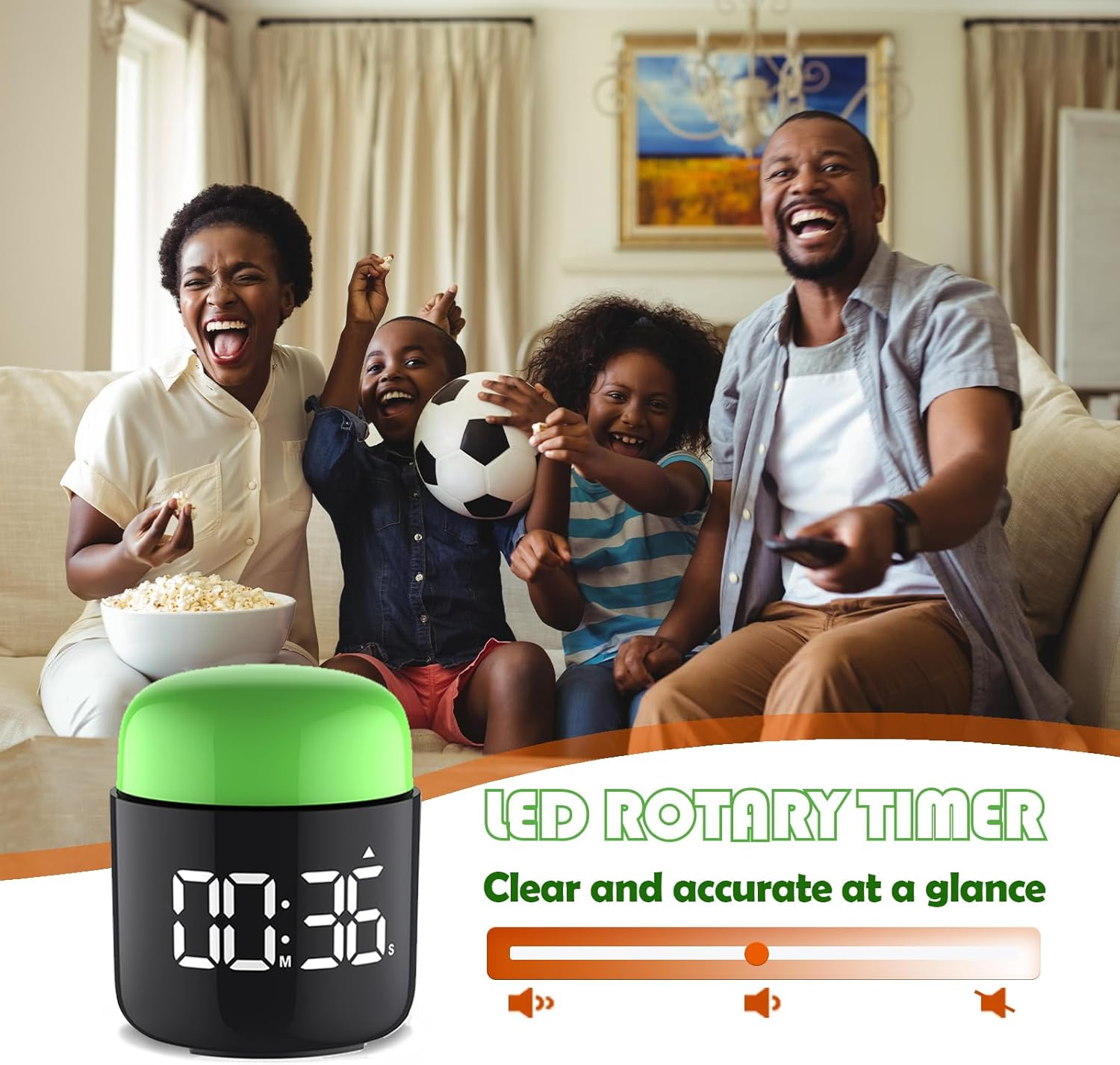 Timer Large Led Display, Table Stopwatch, Simple Manual Rotation Count down & Up, Adjustable Volume & Brightness, Easy for Kids, Vintage No Ticking Time Management Clock, Loud Alarm or Silent image number 1