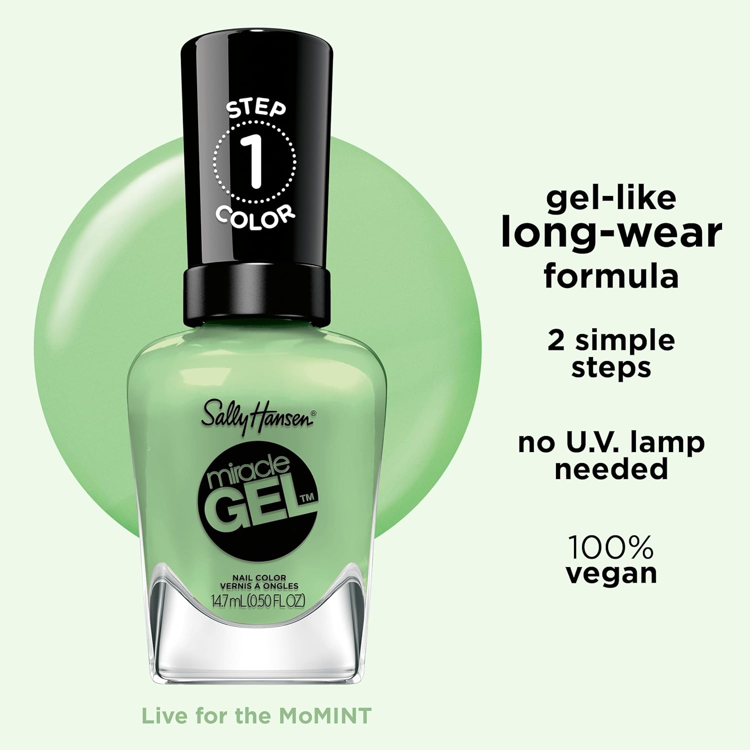 Sally Hansen Miracle Gel Nail Polish - Live for the Momint​, Chip-Resistant, High-Shine, Easy to Apply, 14.7Ml image number 2