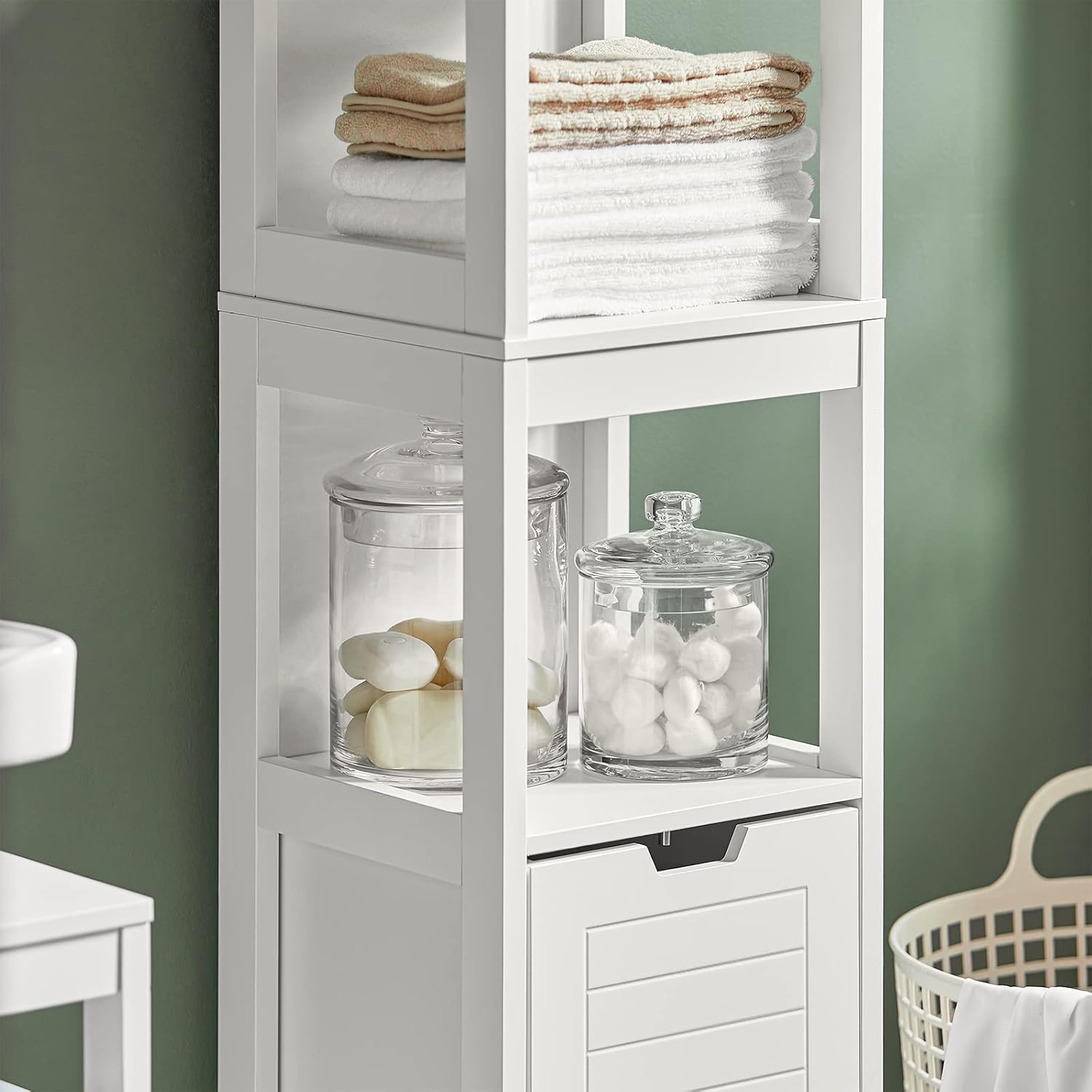 Sobuy Bathroom Storage Cabinet Freestanding Tall Cabinet, Tall Cupboard,Toilet Storage Standing Shelves with Drawers, FRG126-W image number 3