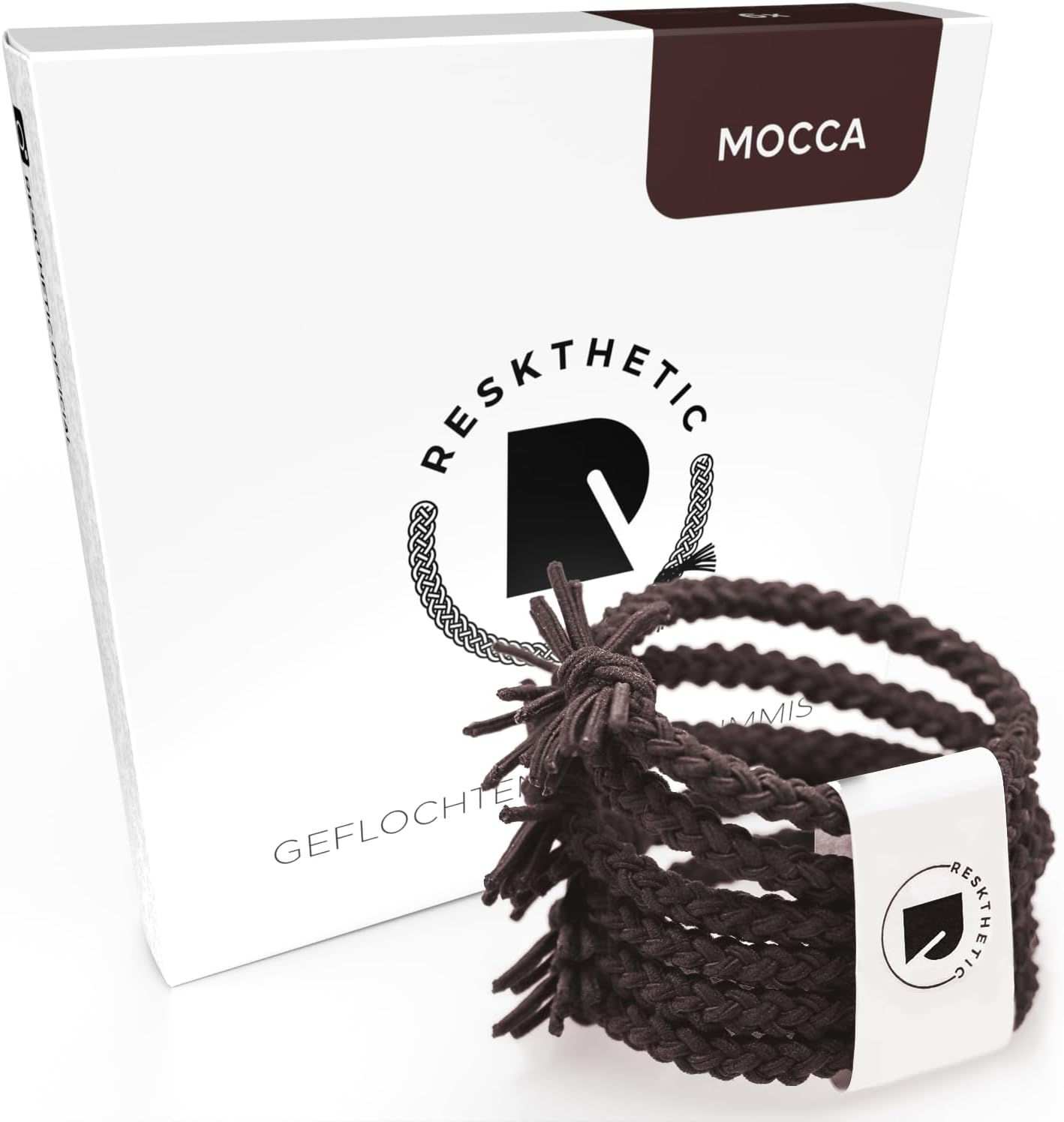 Reskthetic&reg; Hair Scrunchie - High-Quality Braided Hair Bobbles with Perfect Hold, Extremely Tear-Resistant Braid Elastics, Comfortable to the Hair (Brown)