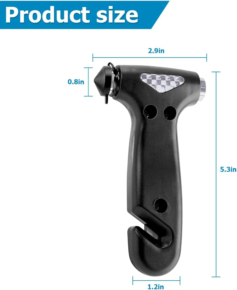 BELOMI 2 Pack Car Safety Hammer, Emergency Escape Tool with Window Breaker and Seat Belt Cutter, 5-In-1 Auto Multifunctional Escape Hammer for Accident, Vehicle Survive Accessories (Black) image number 4
