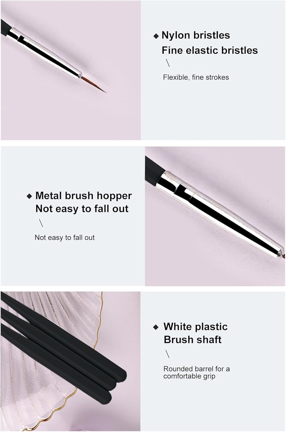 LZGOPE 3Pcs Nail Art Liner Brushes,Professional Art Nail Painting Pen，Nail Liner Striping Brush,Uv Glue Painting Scribing Brush, DIY Nail Art Tools, Fine Nail Art Set (Black) image number 5