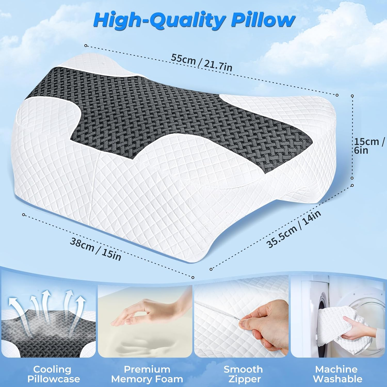 SAHEYER Side Sleeper Pillow with Arm Hole, Upgraded Shoulder Relief System for Neck Pain, Multi-Angle Memory Foam Pillow for Adults Side, Back and Stomach Sleeper Pressure-Free Sleep (Black) image number 3