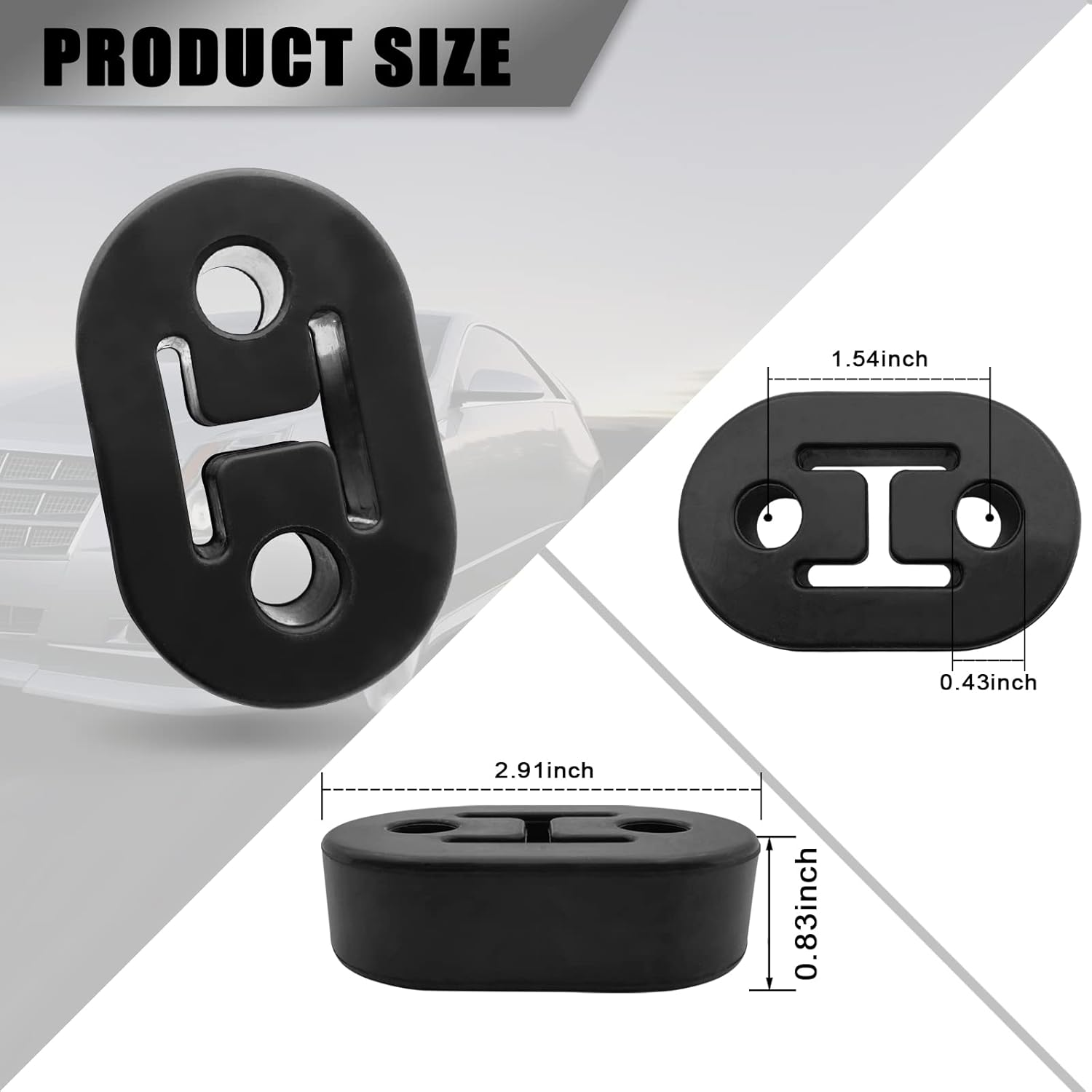 2 Pcs 2 Hole Exhaust Hanger Rubber, Universal Hole Size Diameter 0.47Inch (12Mm), Muffler Bracket Mount, Insulator Bracket for Car/Truck/Suv (Black) image number 3