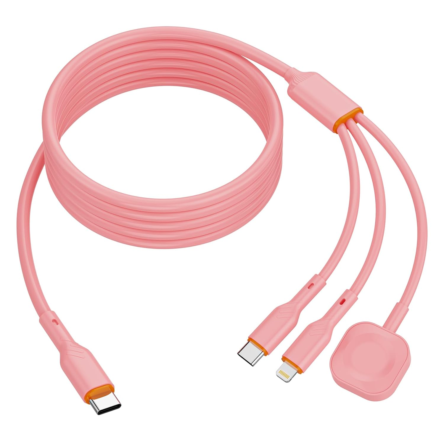 3-In-1 USB-C Fast Charging Cable 100W, 2M Multi Charger with USB-C, Lightning and Watch Charger &ndash; PD Fast Charge Durable Cable for Iphone, Ipad, Samsung and Android Devices (Purple)