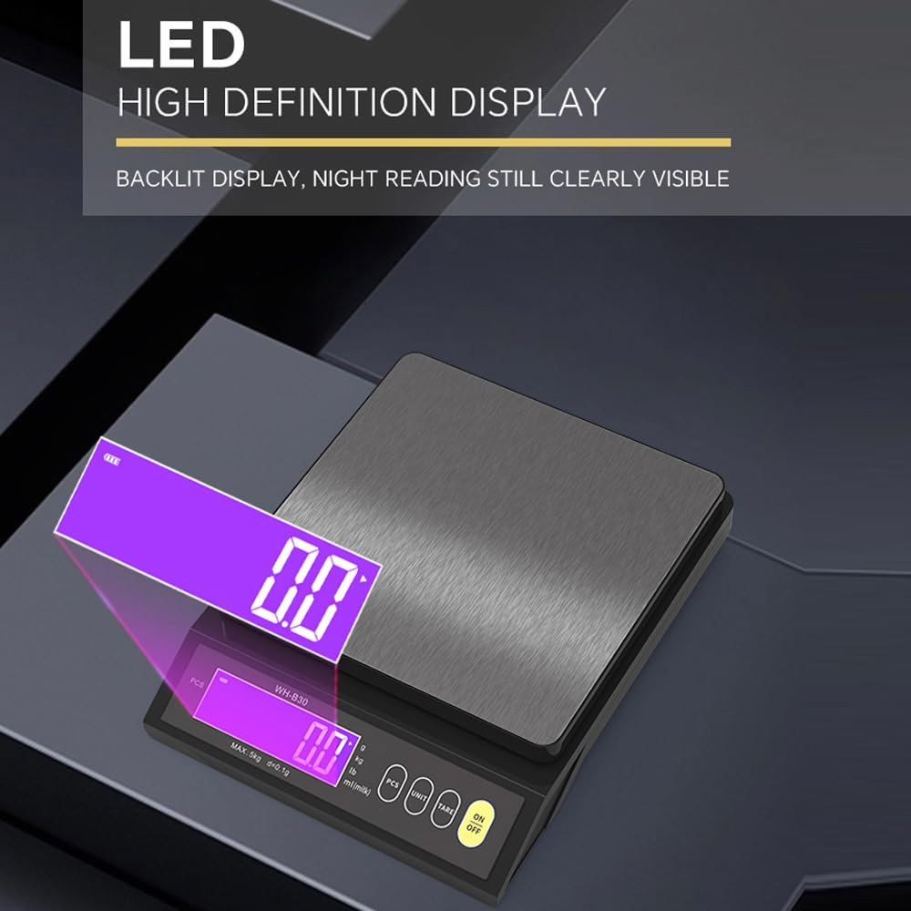 Rechargeable Baking Electric Scale IP67 Waterproof High Accurate Kitchen Scale with Counting Tare Zeroing Auto Power off Unit Conversion Function Black 10Kg 0.1G image number 2