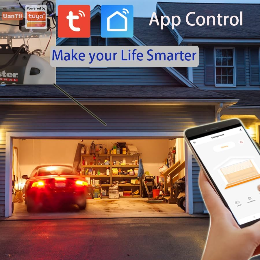 Uantii Smart Garage Door Opener Tuya Wifi Garage Door Controller APP and Voice Control,Works with Smart Life App,No Hub Required image number 4