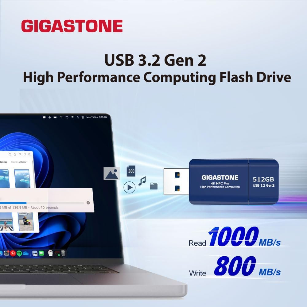 Gigastone Z80 512GB USB 3.2 Gen2 Flash Drive, High Speed 1000Mb/S, Capless Retractable Design Pen Drive, Carbon Fiber Style, Reliable & Durable, USB 2.0 / USB 3.0 / USB 3.1 Interface Compatible image number 4
