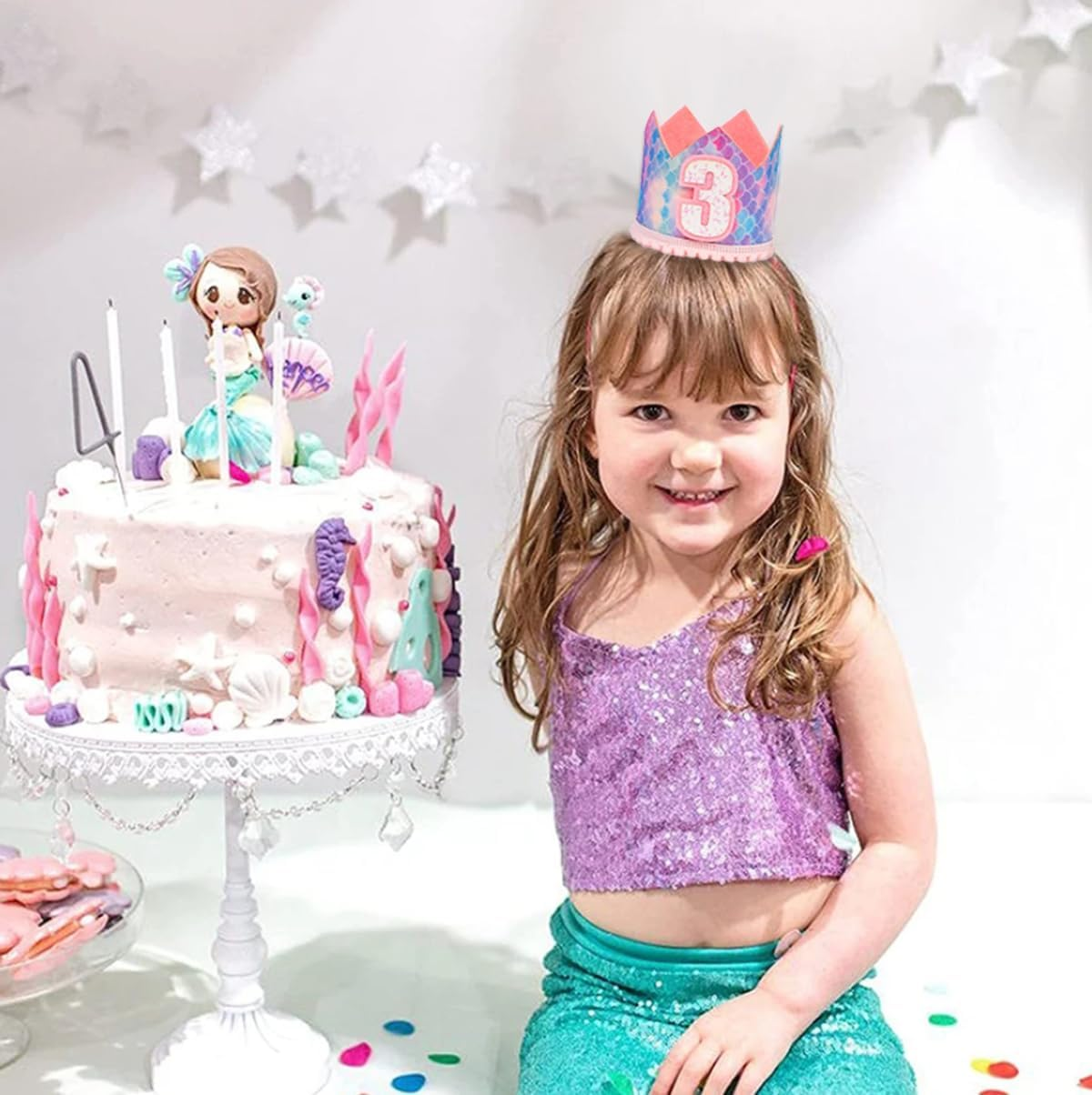 Mermaid 3Rd Crown Birthday Hat Mini Crown Party Decorations 3Rd Hat for Baby Girls Birthday Party Supplies image number 5
