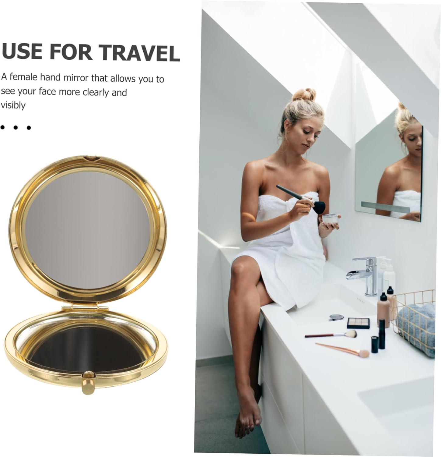 DINHEAROM Vintage Gold Handheld Compact Mirror Hollow Carved Design Small Portable Makeup Mirror for Women for Travel and Purse Use image number 2