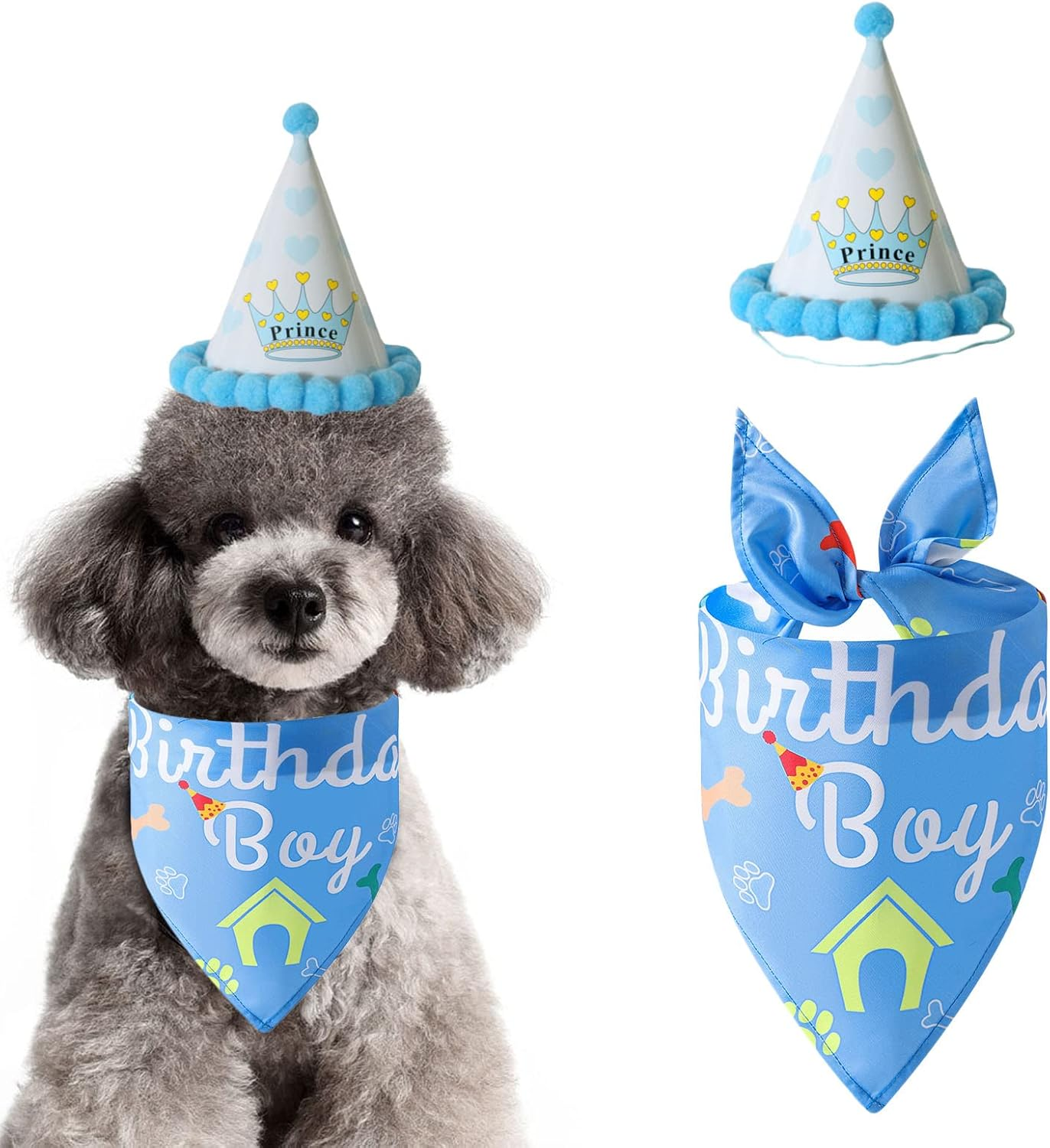 Dog Birthday Bandana and Hat Kit,Triangle Dogs Scarf with Birthday Boy/Girl Decorations,Puppy Birthday Cake Outfit Gift Pet Party Supplies Accessories (Pink)