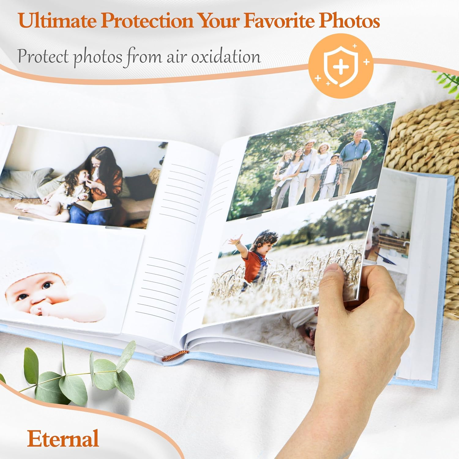 Holoary Baby Photo Album 4X6 100 Photos with Writing Area, 100 Pockets 4X6 Picture Album, Linen Fabric Cover Picture Book for Photos, Baby Photo Albums Hot Stamping Cover(Blue) - Blue image number 4