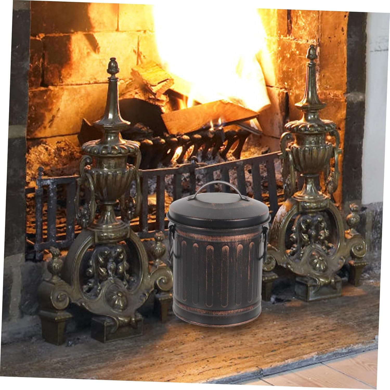 HANABASS Fireplace Ash Bucket Outdoor Indoor Coal Storage Bucket BBQ Holder for Hot Ash Cleanup near Fire Pit Fireplace image number 2