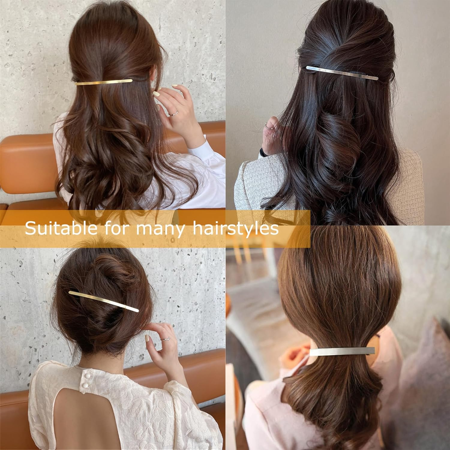 Hezhou Pack of 2 Small Slim Strip Hair Pins Metal Snap Barrettes Straight Hair Barrettes French Hair Clips Women'S Hair Clip Decorative Hair Accessories for Women (Gold + Silver) image number 2