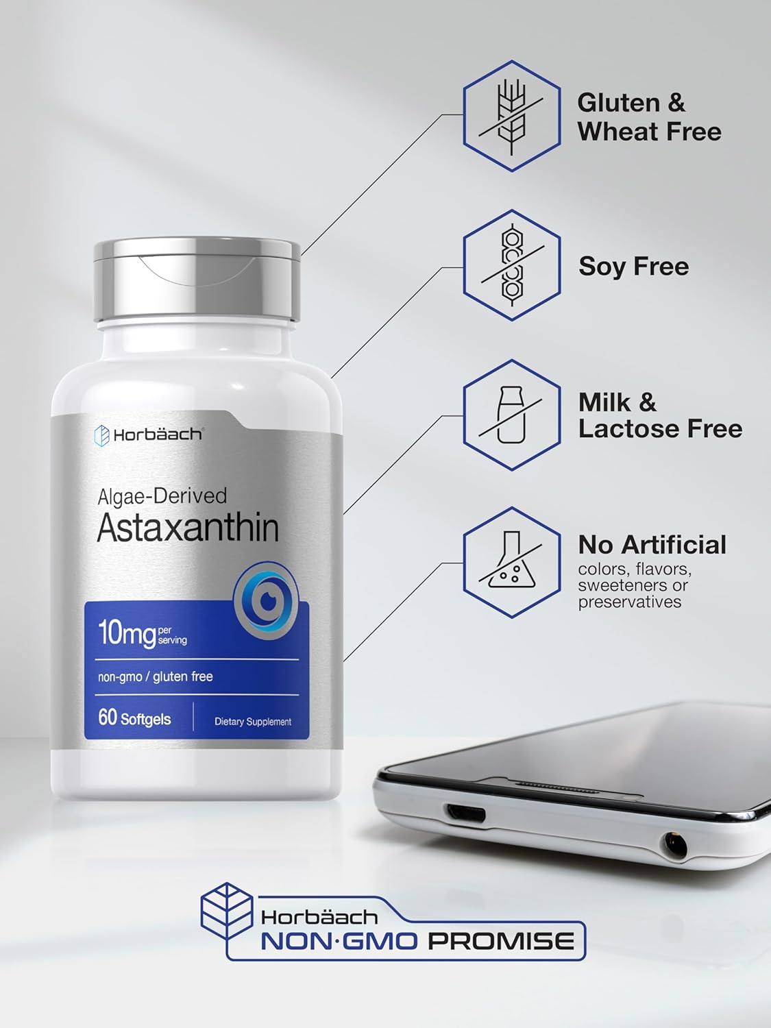 Astaxanthin 10Mg | 60 Softgels | Non-Gmo, Gluten Free Supplement | by Horbaach image number 1