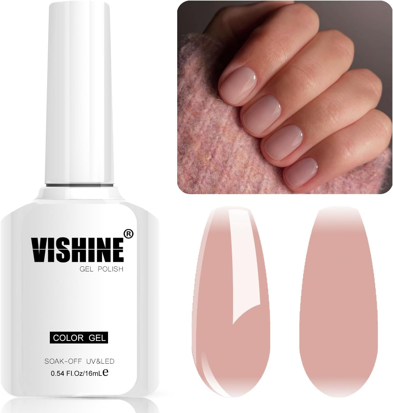 Vishine French Rose Gel Nail Polish - 16Ml Nude Pink Gel Polish Translucent Nail Soak off LED Nail Lamp Jelly Gel Polish Nail Art Gel 0.54Oz M086
