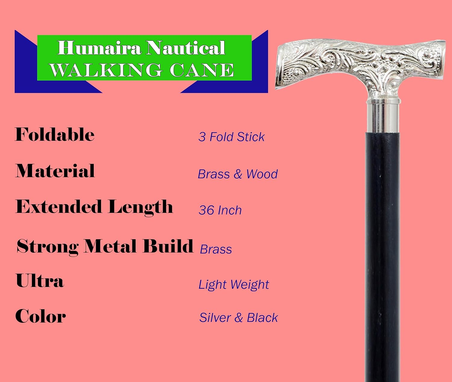 Antique Brass Walking Stick Deluxe Walking Cane Beautiful Brass Silver Handle Walking Stick for Men and Women Gift image number 5