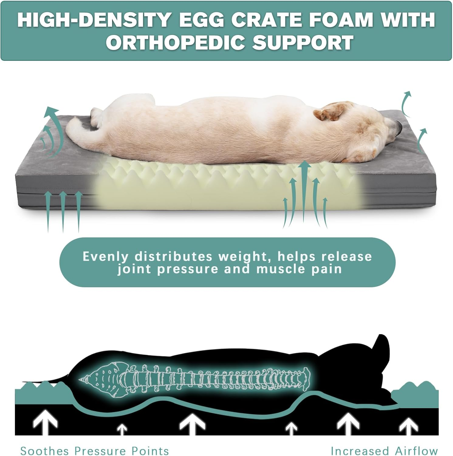 Waterproof Dog Bed, 41 * 27 * 3 Inch Thick Orthopedic Crate Bed for Large Medium Dogs with Washable Removable Cover, Anti-Slip Pet Sleeping Mattress image number 2