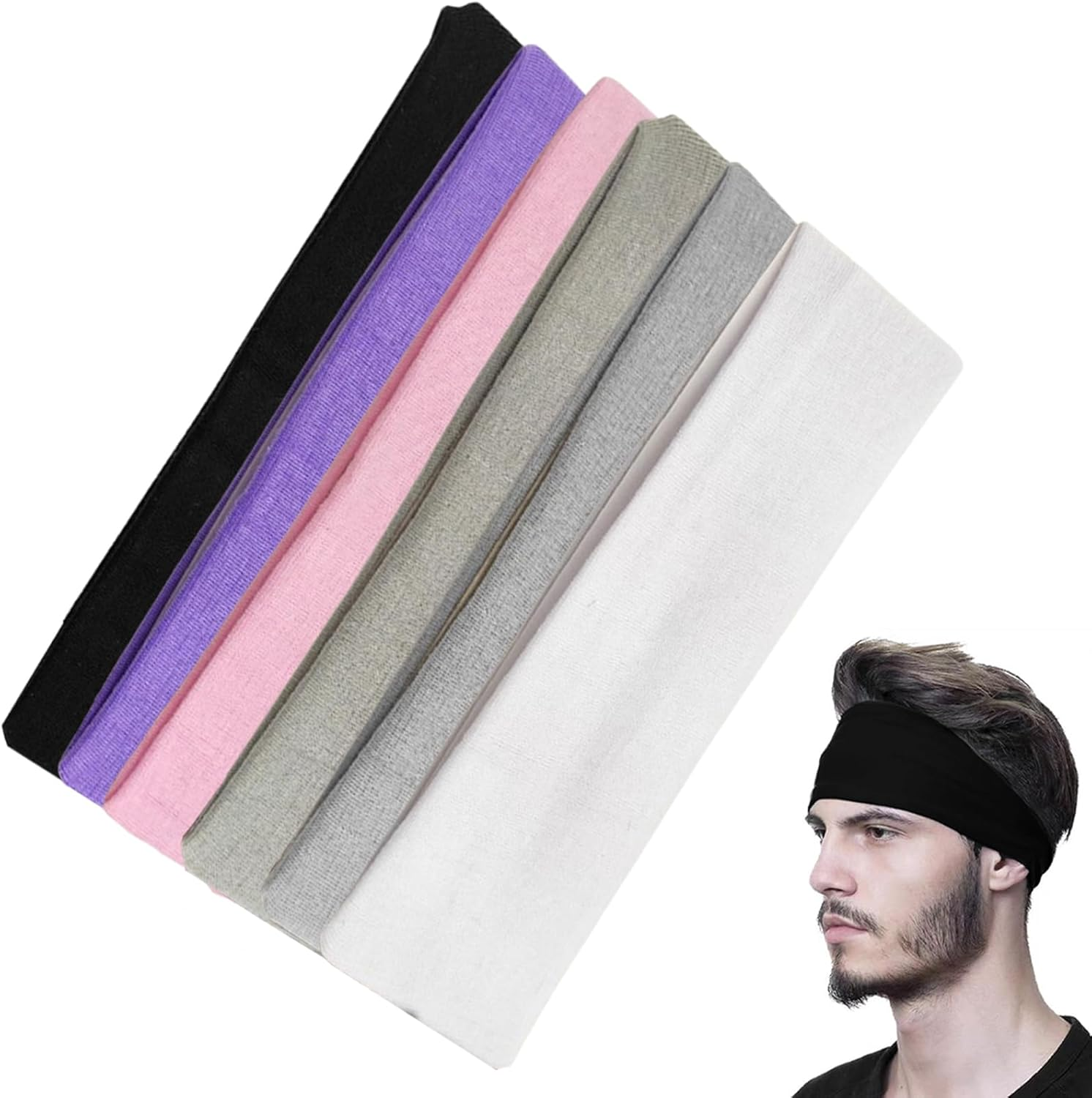 Pack of 6 Women'S Hair Bands, Elastic Headbands, Thin Sports Headbands, Yoga Headbands, Wide, Headband for Women, Band Wide Elastic, Hair Summer Hairband, Sporty Cotton Headband image number 4