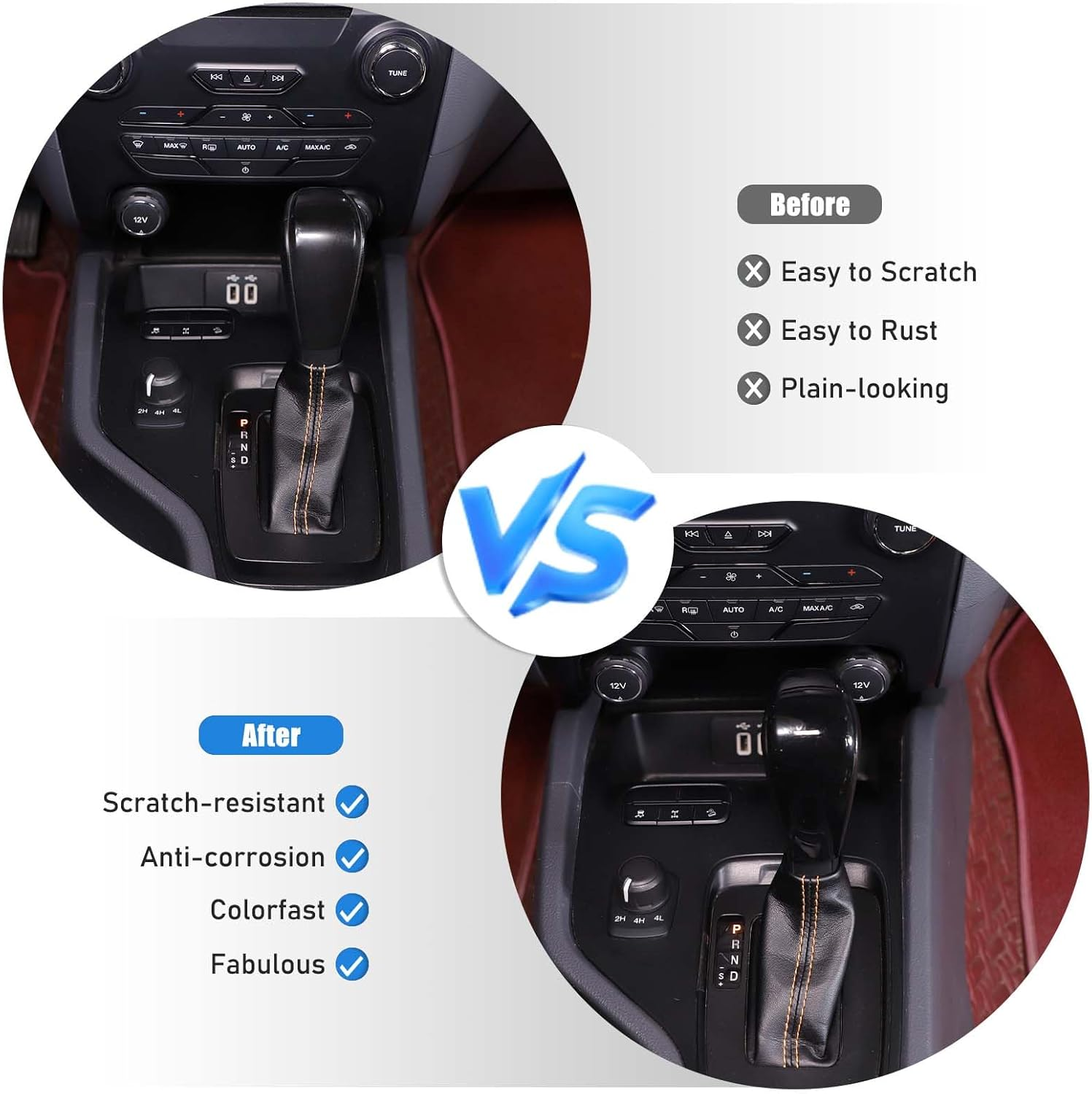 Gear Shift Knob Cover Trim Compatible with Ford Ranger/T6/T7 2015-2018 Accessories | ABS Shifter Head anti Scratch Protector | 1PC Set (Glossy Black) - Glossy Black image number 4