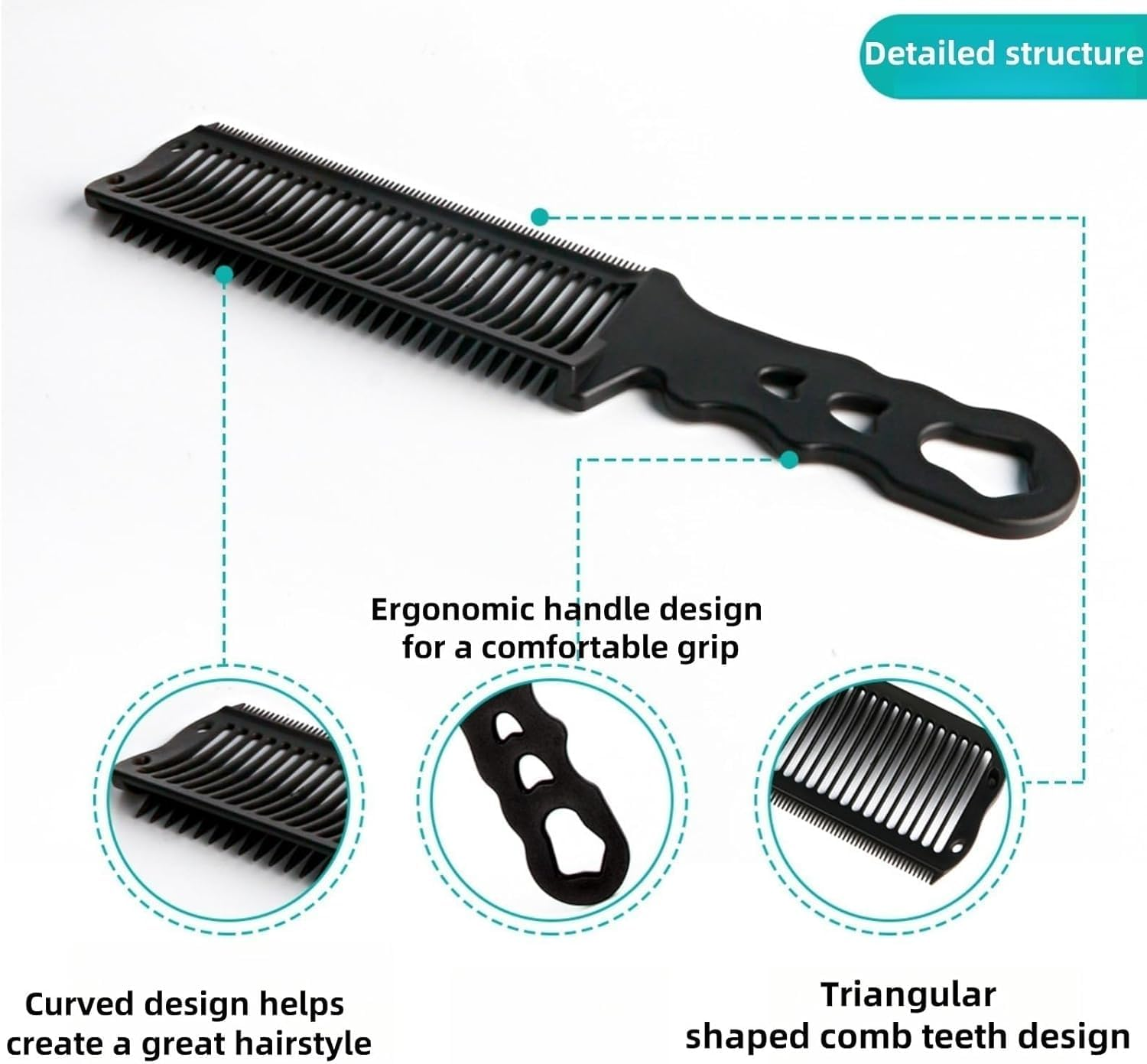 3Pcs Blend Hair Cutting Combs, Barber Fade Curved Positioning Cutting Combs, Barber Fade Comb Curved Positioning Flat Cutting Comb image number 2