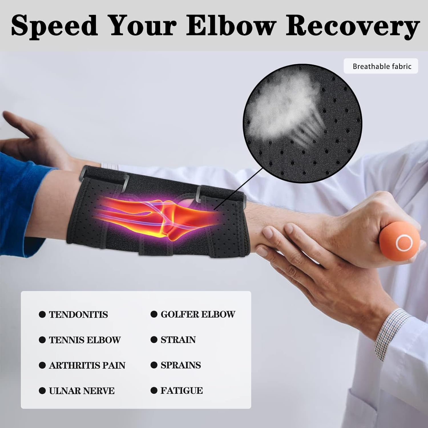 Elbow Brace,Comfortable Night Elbow Sleep Support,Elbow Splint, Adjustable Stabilizer with 2 Removable Metal Splints for Cubital Tunnel Syndrome,Tendonitis,Ulnar Nerve,Tennis,Fits for Men and Women image number 3