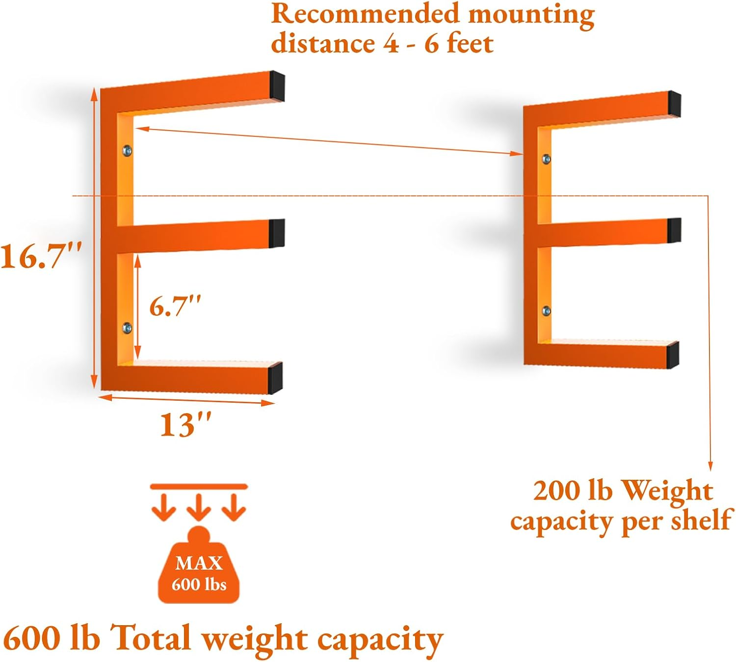 MOOMSINE Lumber Storage Rack Wall Mount, Heavy Duty Metal Wood Organizer with 3-Level Each Shelf Holds up 200 Lbs, Indoor & Outdoor Use image number 6