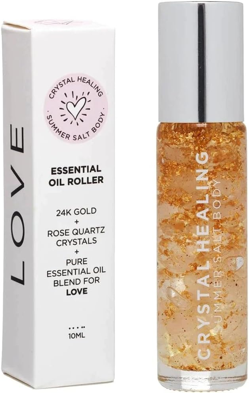 Summer Salt Body - Essential Oil Roller 24K Gold + Rose Quartz Crystals + Pure Essential Oil Blend - Love 10Ml