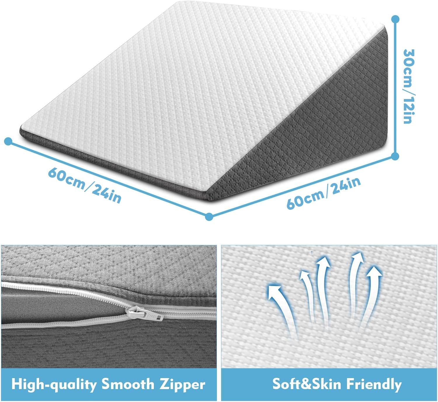 Wedge Pillow for Sleep Apnea, Bed Wedge Pillow for Headboard, Headboard Triangle Pillow Wedge for Acid Reflux, after Surgery, Snoring, Cooling Memory Foam Top, Removable Cover, 24X24X12Inch image number 1