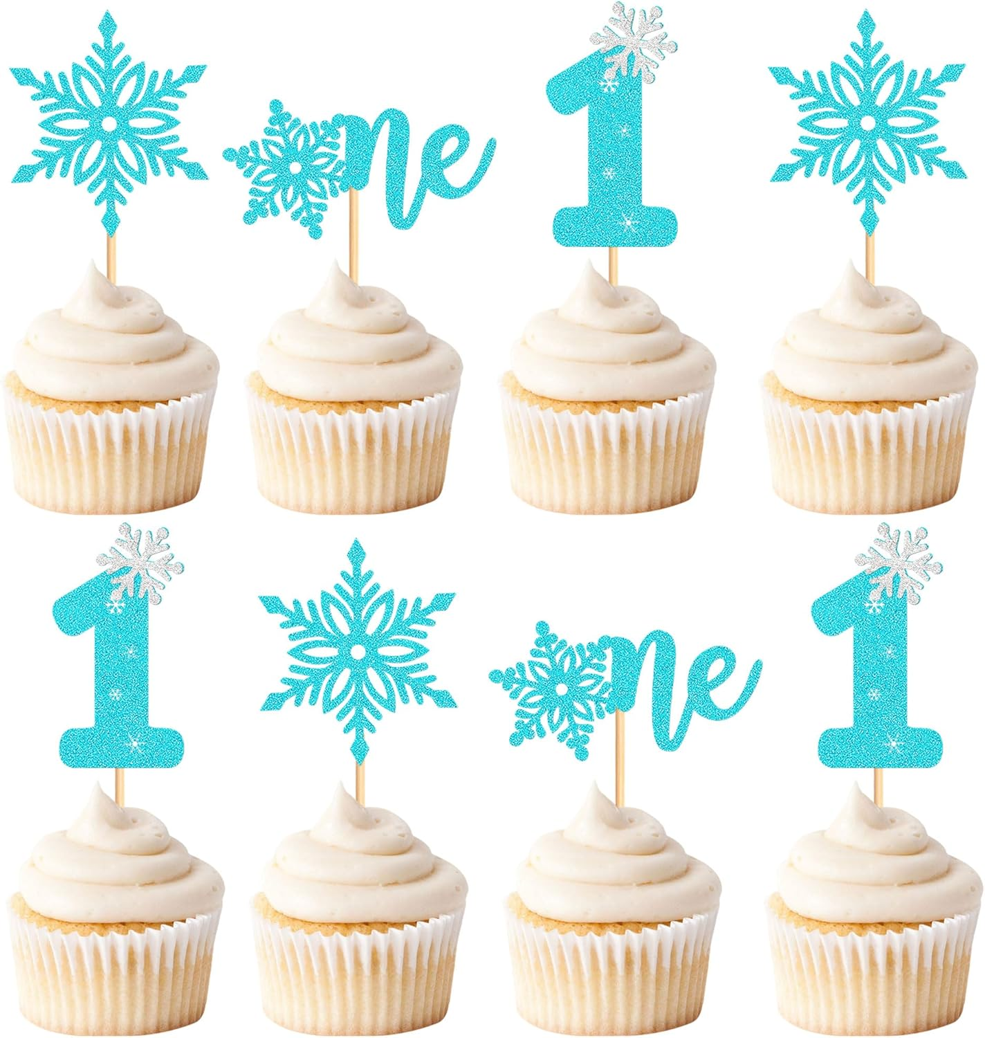24 PCS Snowflake Cupcake Toppers Silver Glitter Winter Frozen Theme Cupcake Picks Baby Shower Kids Birthday Party Christmas Cake Decorations Supplies